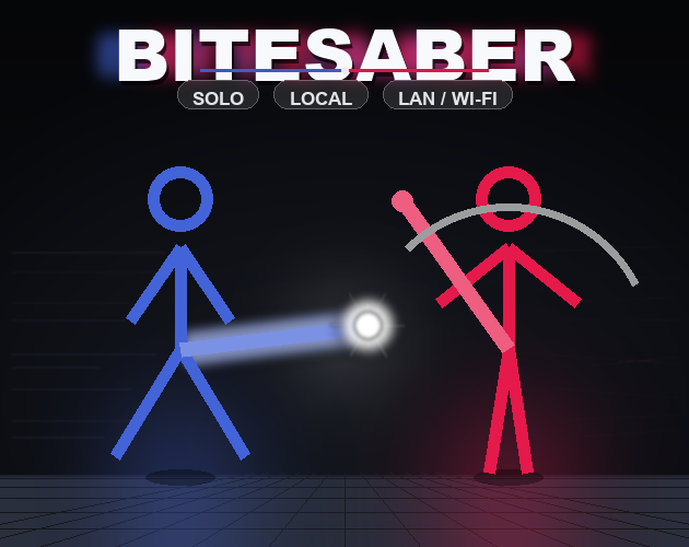 BiteSaber — two stickmen fighters dueling with sabers in a dark arena